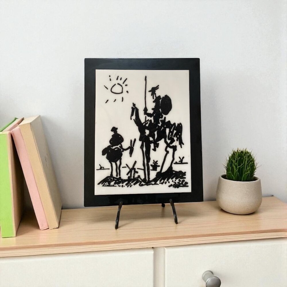 Modern Classics Inc, NY, NY Silk Screened Don Quixote Picasso Kitsch Folk Art
